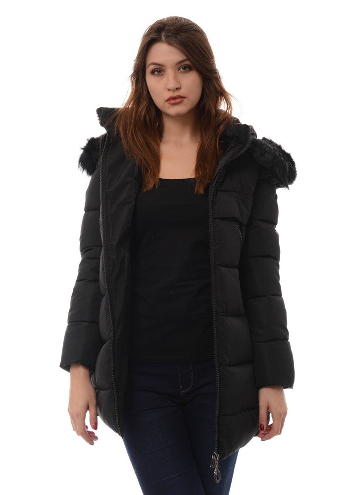 Damska Długa Zimowa Kurtka Ortalionowa Elena Czarna