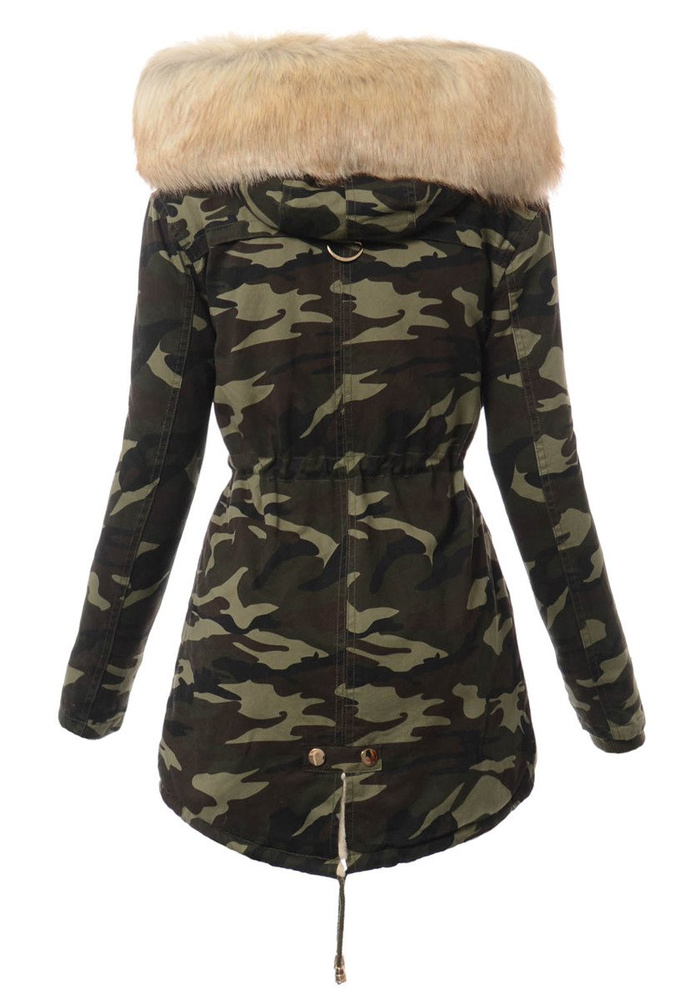 Damska Zimowa Kurtka Parka Moro Z Beżowym Futerkiem