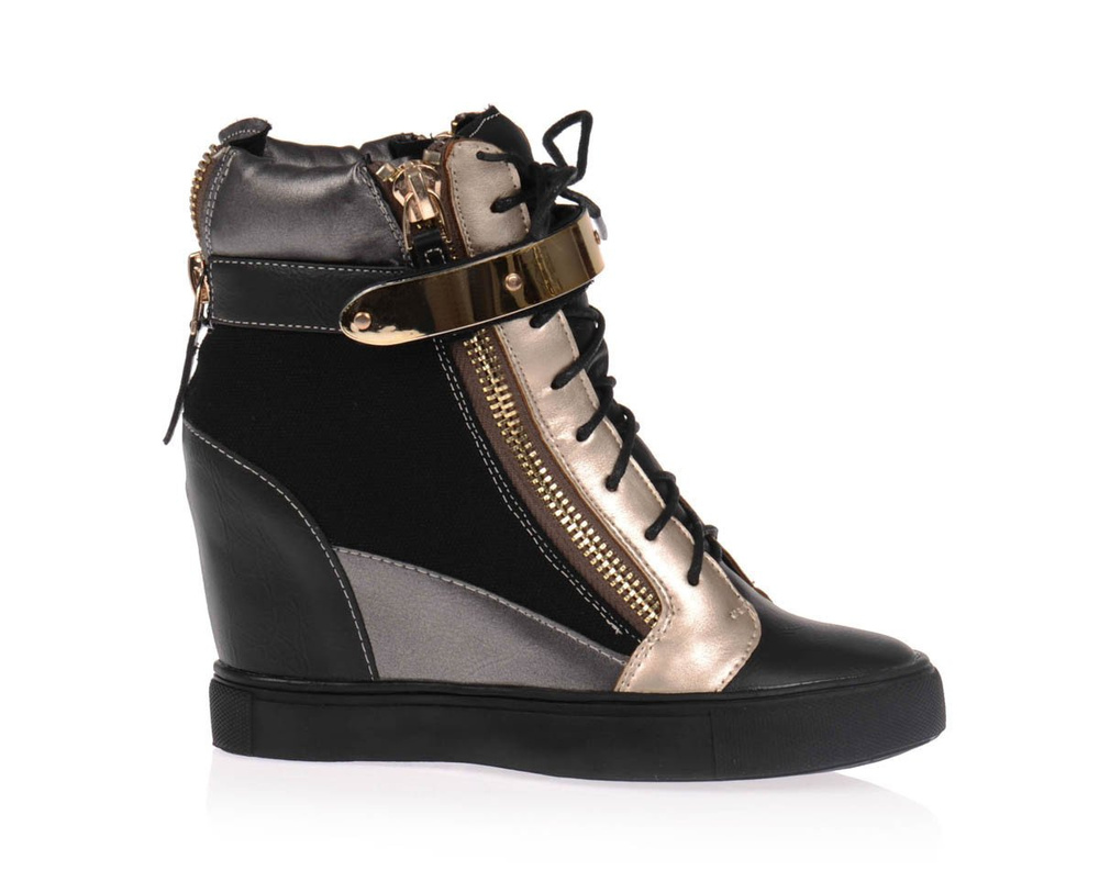 Damskie Botki Sneakersy Złoto Czarne