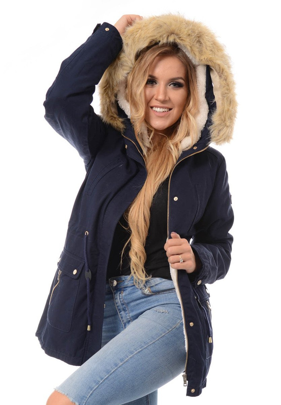 Damska Kurtka Parka 2w1 Zimowa Granatowa