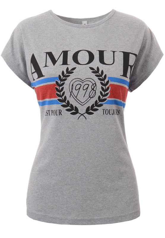 Damska Koszulka Krótki Rękaw T-Shirt Nadruk Amour Szara