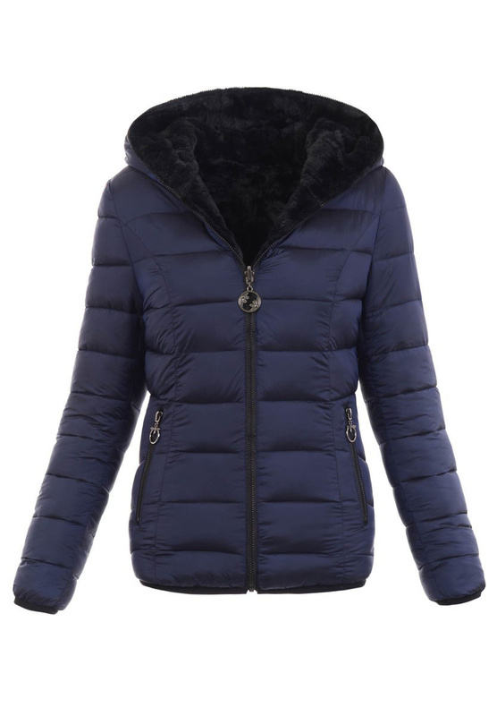 Damska Kurtka Ortalionowa Molly Granatowa z Czarnym Futerkiem