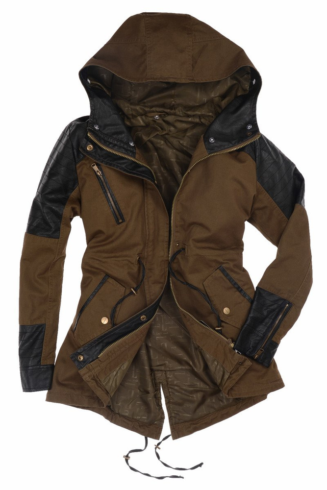 Damska Kurtka Parka 2w1 Jesienna Zimowa Oliwkowa