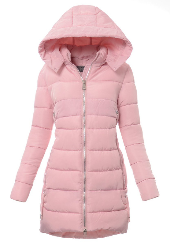 Damska Długa Zimowa Kurtka Ortalionowa Sara Różowa