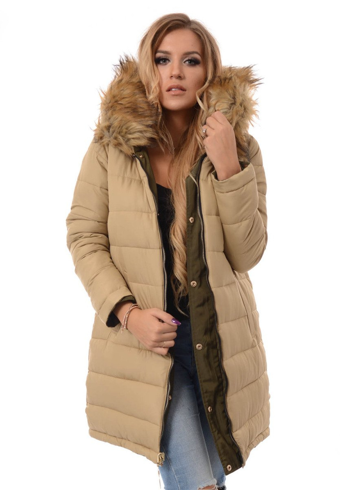 Damska Dwustronna Zimowa Kurtka Ortalionowa Zielona