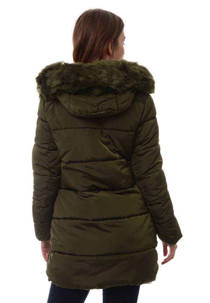 Damska Długa Zimowa Kurtka Ortalionowa Zielona