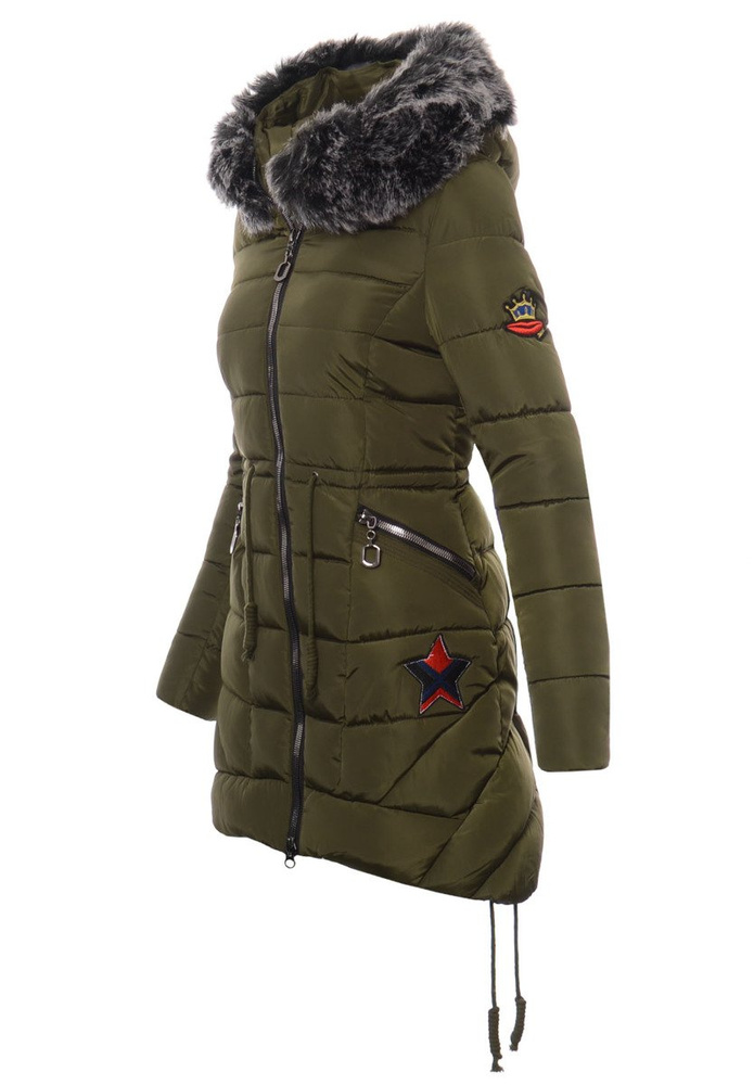 Damska Długa Zimowa Kurtka Ortalionowa Daga Zielona