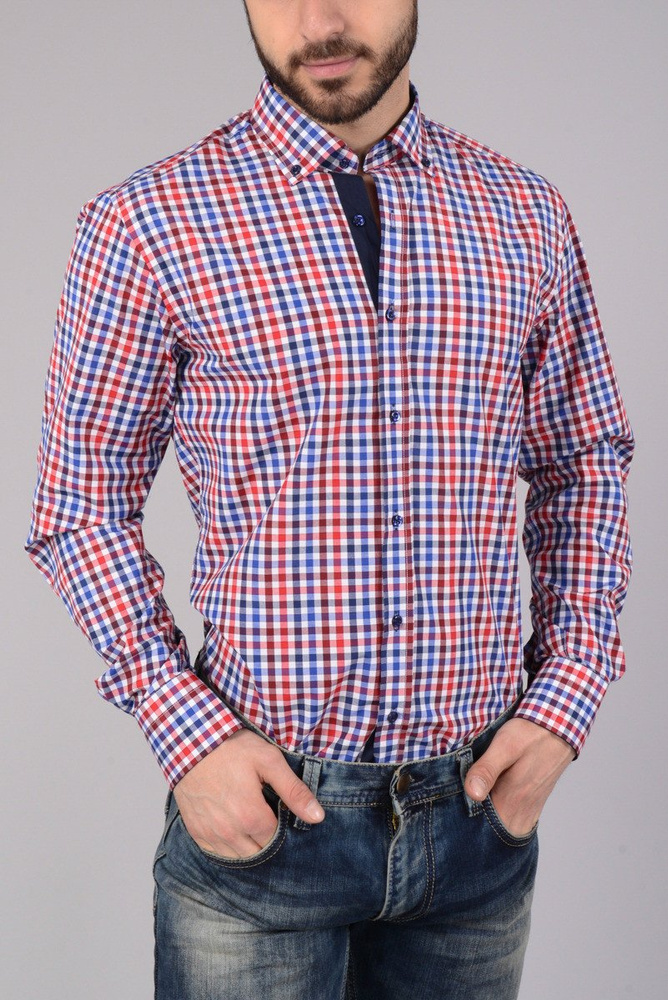 Męska Elegancka Koszula Wizytowa W Drobną Kratkę