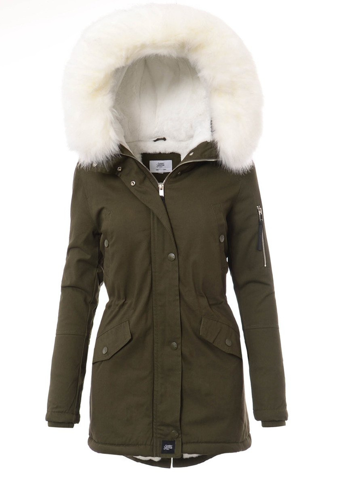 Kurtka Parka Jula Zielona Z Białym Futrem