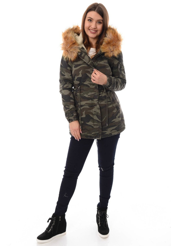 Parka Zimowa Zielona z Brązowym Futerkiem