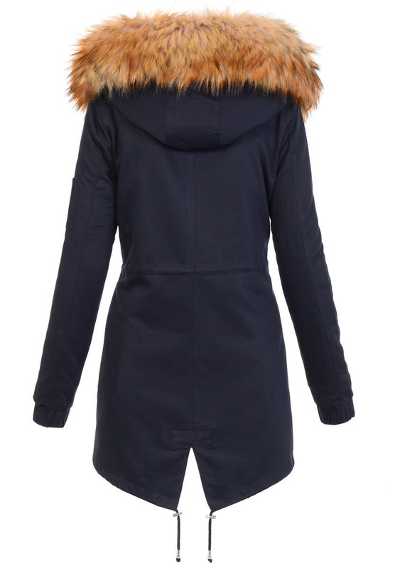Damska Kurtka Parka 2w1 Emilia Granatowa z Brązowym Futerkiem