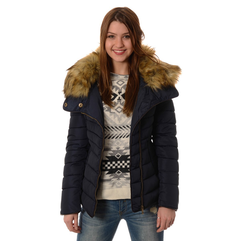 Damska Kurtka Zimowa Futerko Granatowa