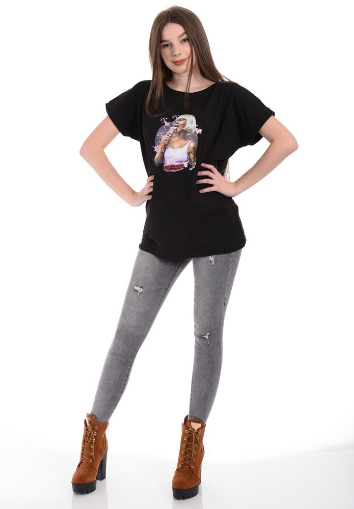 Damska Koszulka Nadruk Dziewczyna Blondynka Czarna