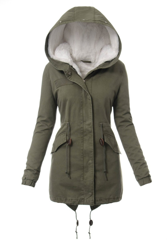 Damska Kurtka Parka Zimowa 2w1 Zielona z Białym Futerkiem