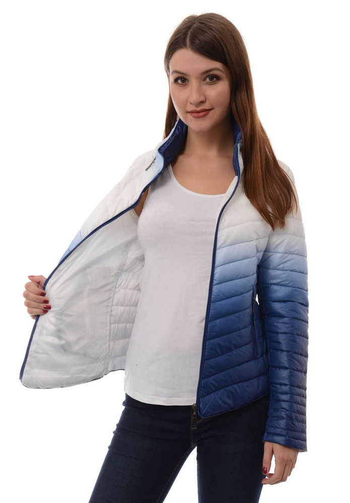Damska Jesienna Wiosenna Kurtka Ortalionowa Ombre Emma Granatowo Biała