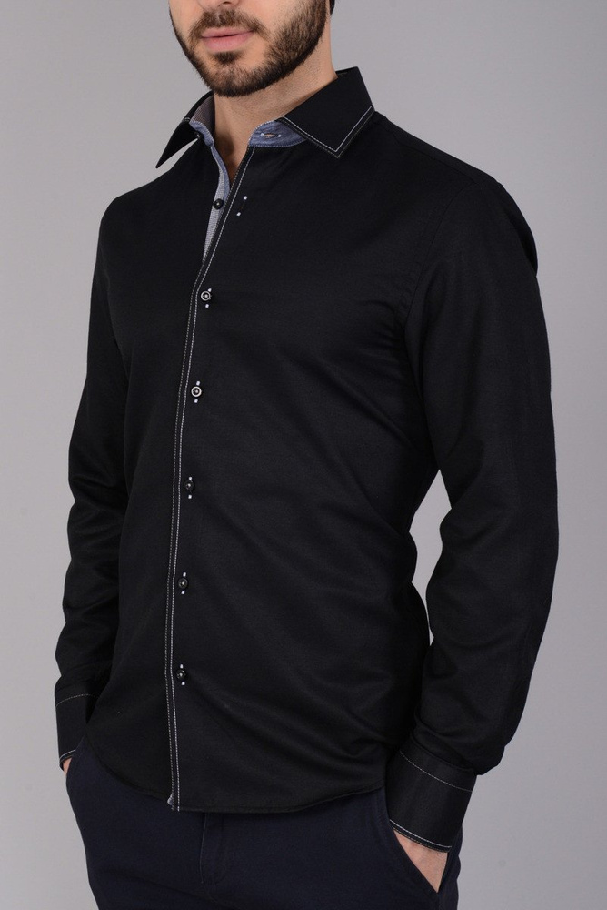 Elegancka Męska Koszula Przeszycia Czarna