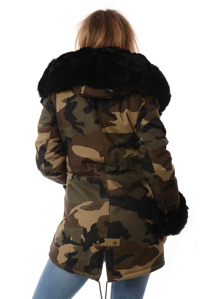 Damska Kurtka Parka Zimowa Moro z Czarnym Futerkiem