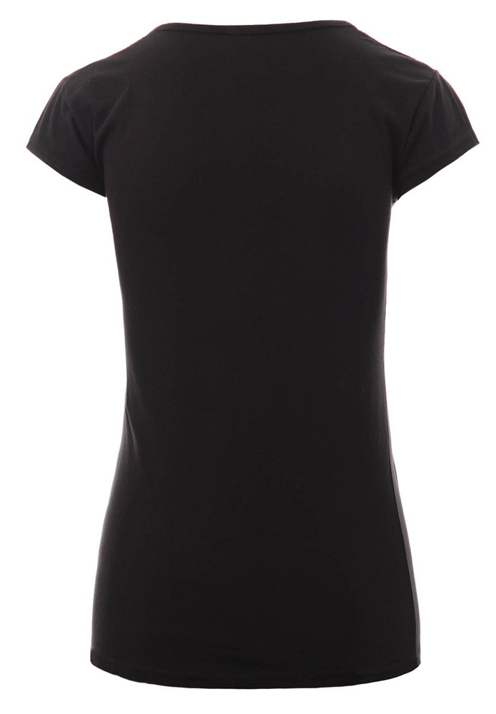 Damska Koszulka Krótki Rękaw Nadruk Kieszonka Czarna