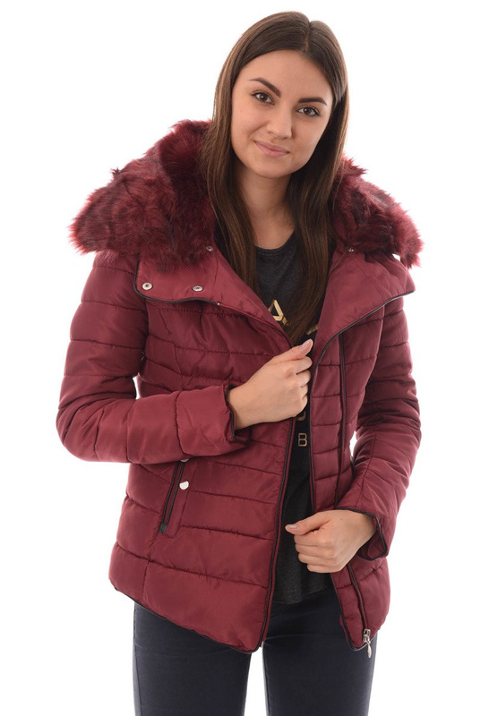 Damska Krótka Zimowa Kurtka Ortalionowa Bordowa