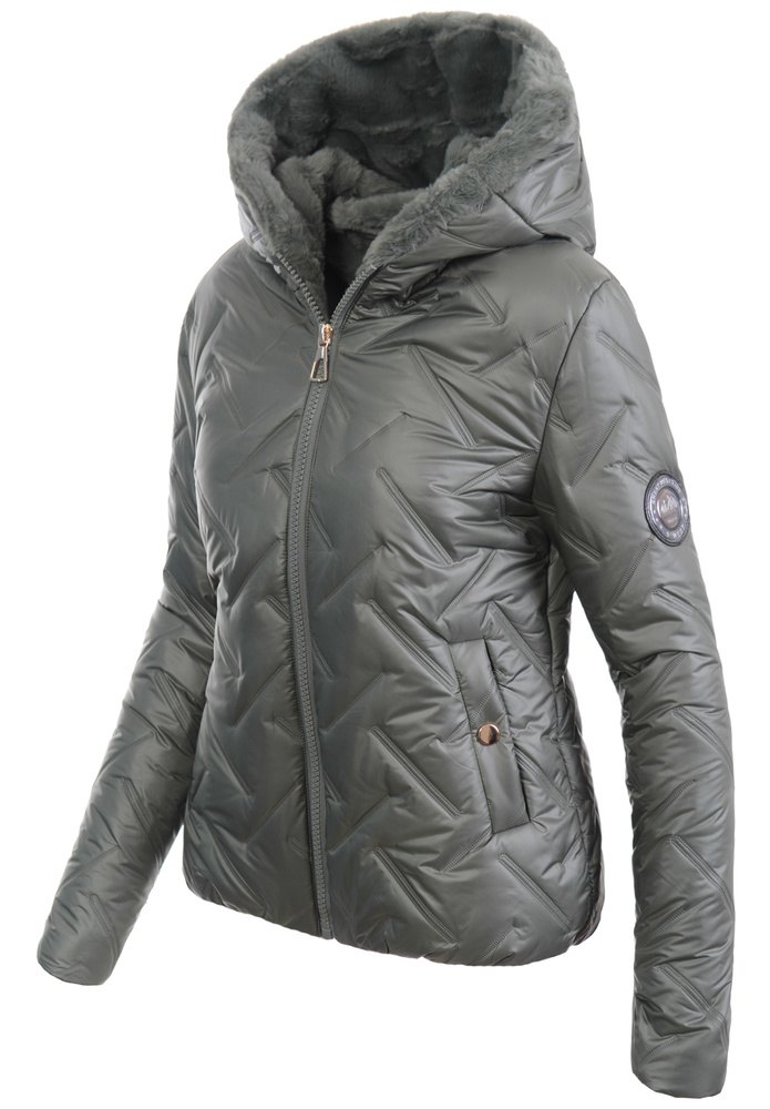 Damska Kurtka Zimowa Regina Zielona z Zielonym Futerkiem
