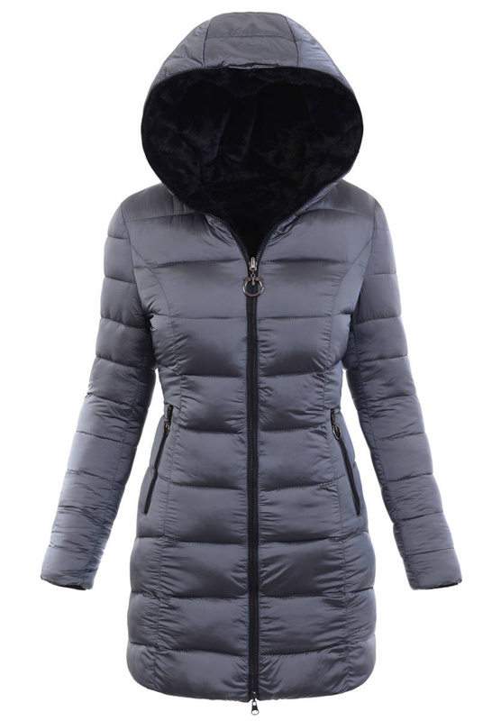 Damska Kurtka Ortalionowa Agnieszka Grafitowa z Czarnym Futerkiem