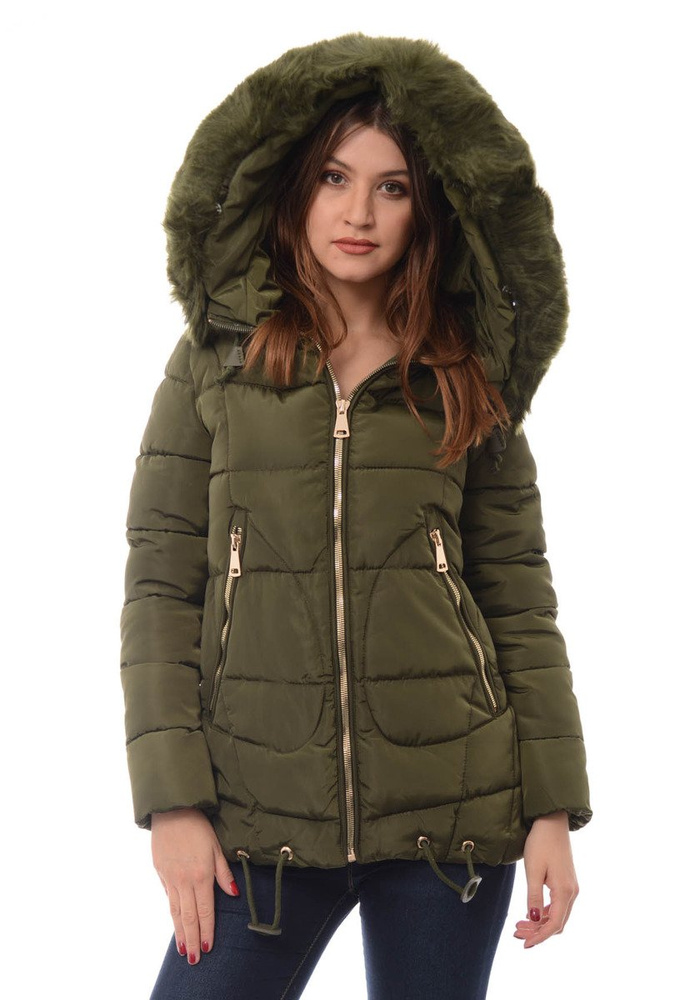 Damska Długa Zimowa Kurtka Ortalionowa Aneta Zielona