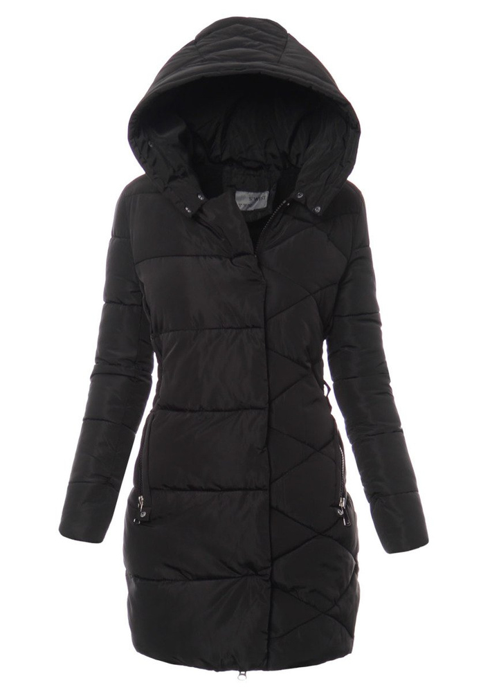 Damska Długa Zimowa Kurtka Ortalionowa Czarna