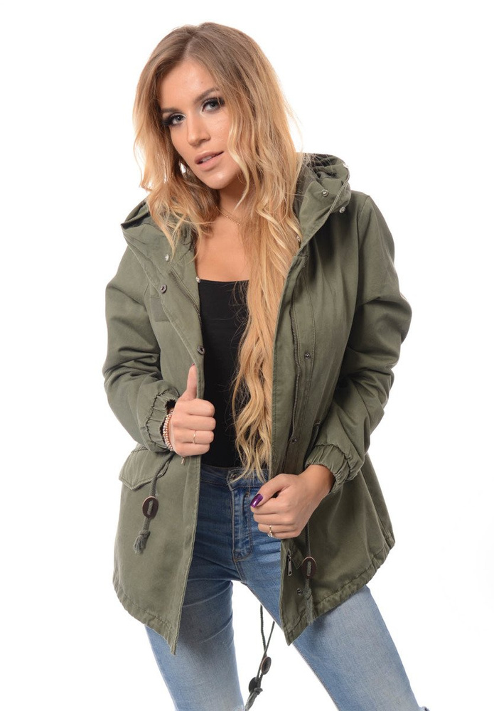 Damska Kurtka Parka Zimowa 2w1 Dominika Zielona z Zielonym Futerkiem
