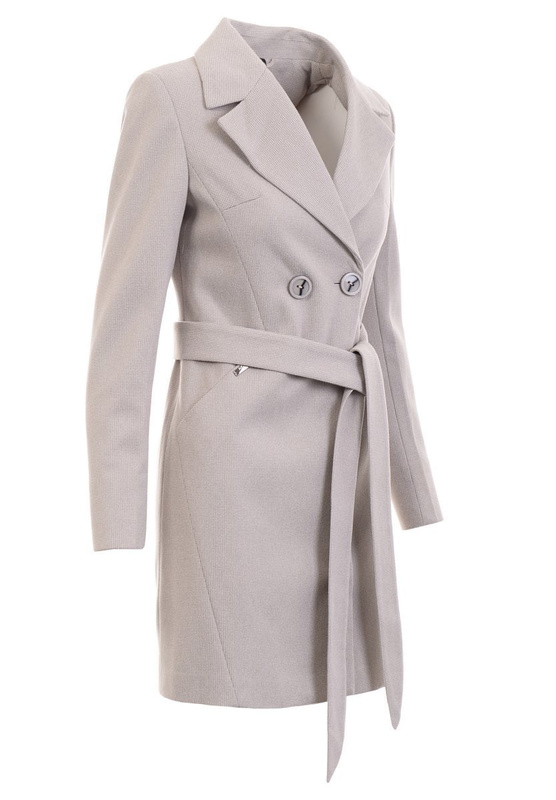 Dzianinowy Beżowy Płaszcz W Kartę Wiosenno - Jesienny Bogumiła