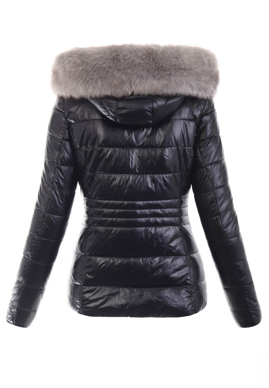 Damska Kurtka Zimowa Kinga Czarna Z Szarym Futerkiem