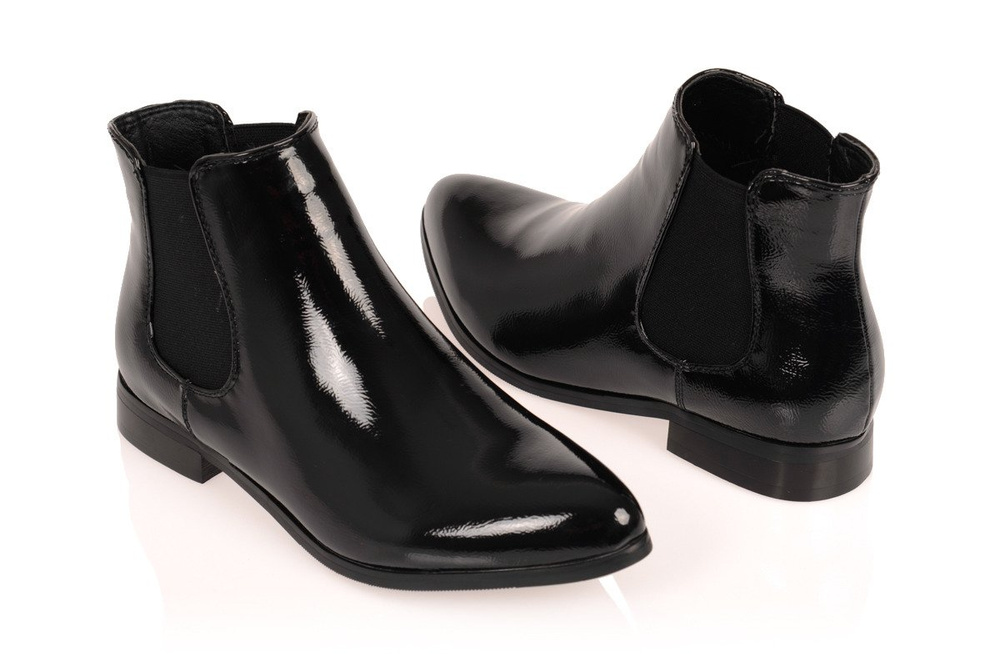 Botki Sztyblety Lakierki Szpic Czarne