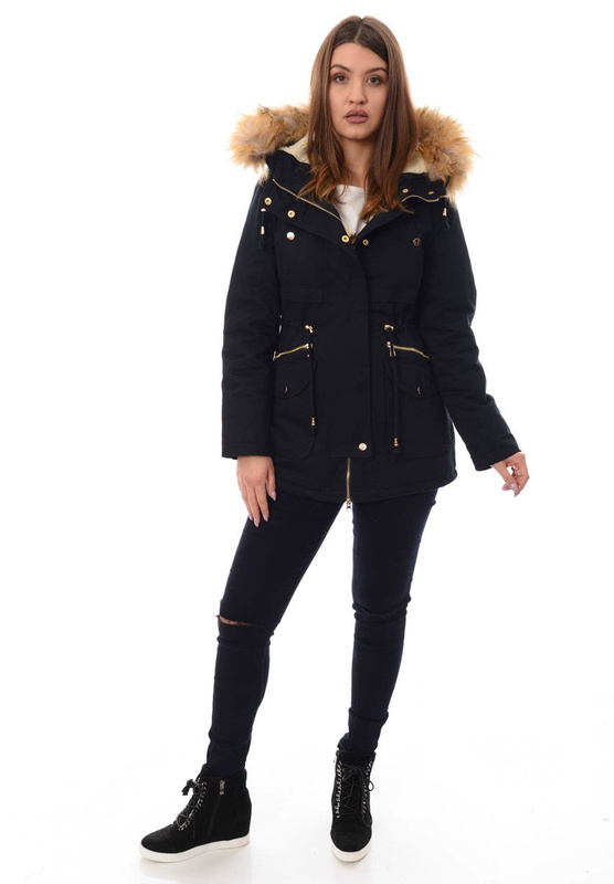 Piękna Damska Kurtka Parka Granatowa