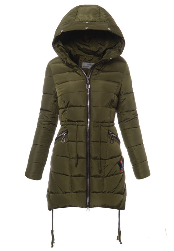 Damska Długa Zimowa Kurtka Ortalionowa Daga Zielona