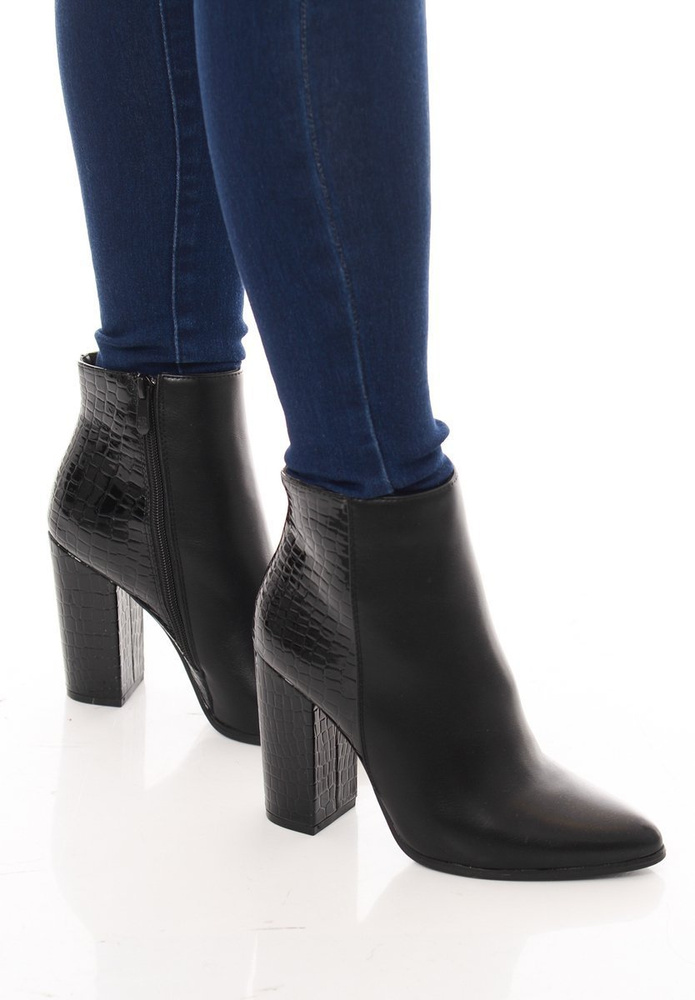 Botki Na Obcasie Skóra Węża Czarne