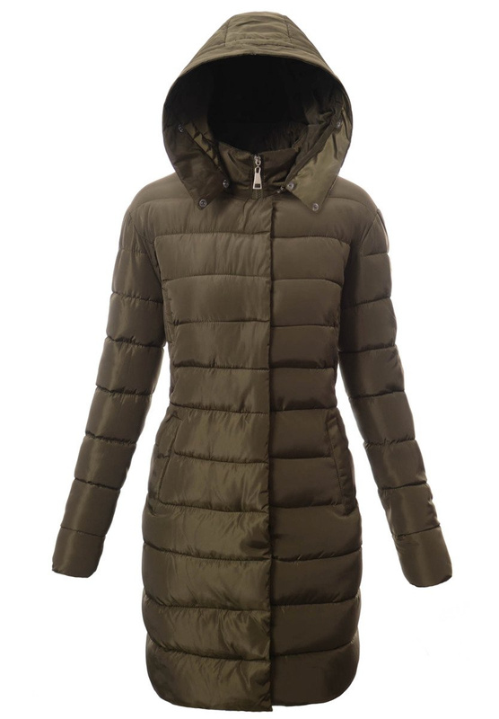 Damska Długa Zimowa Ortalionowa Kurtka Zielona
