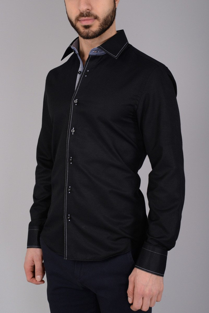 Elegancka Męska Koszula Przeszycia Czarna