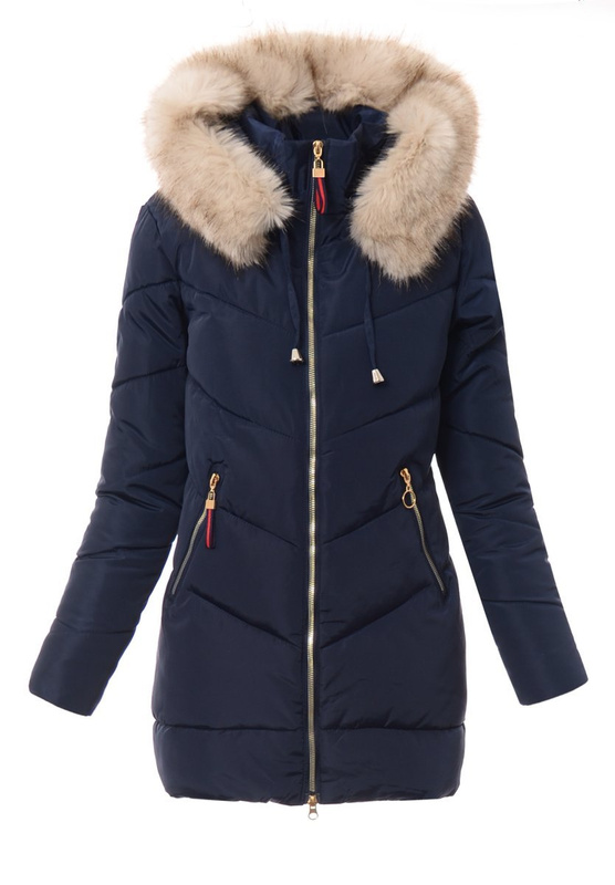 Damska Kurtka Larysa Granatowa z Futerkiem Ecru