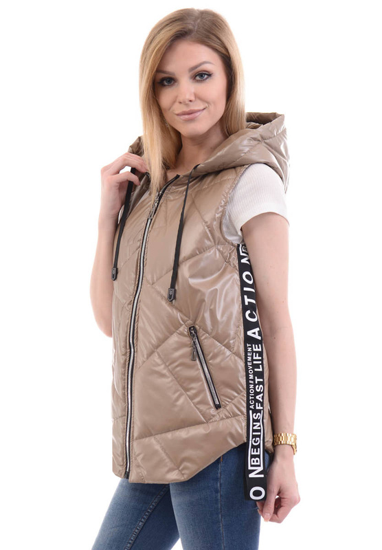 Damska Kamizelka Bezrękawnik Malina Beżowy