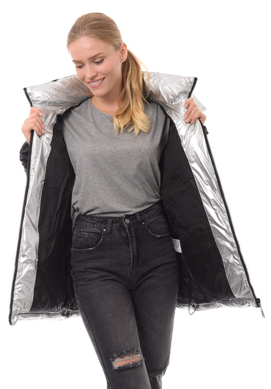 Damska Kurtka Ortalionowa Majka Srebrna Z Czarnym