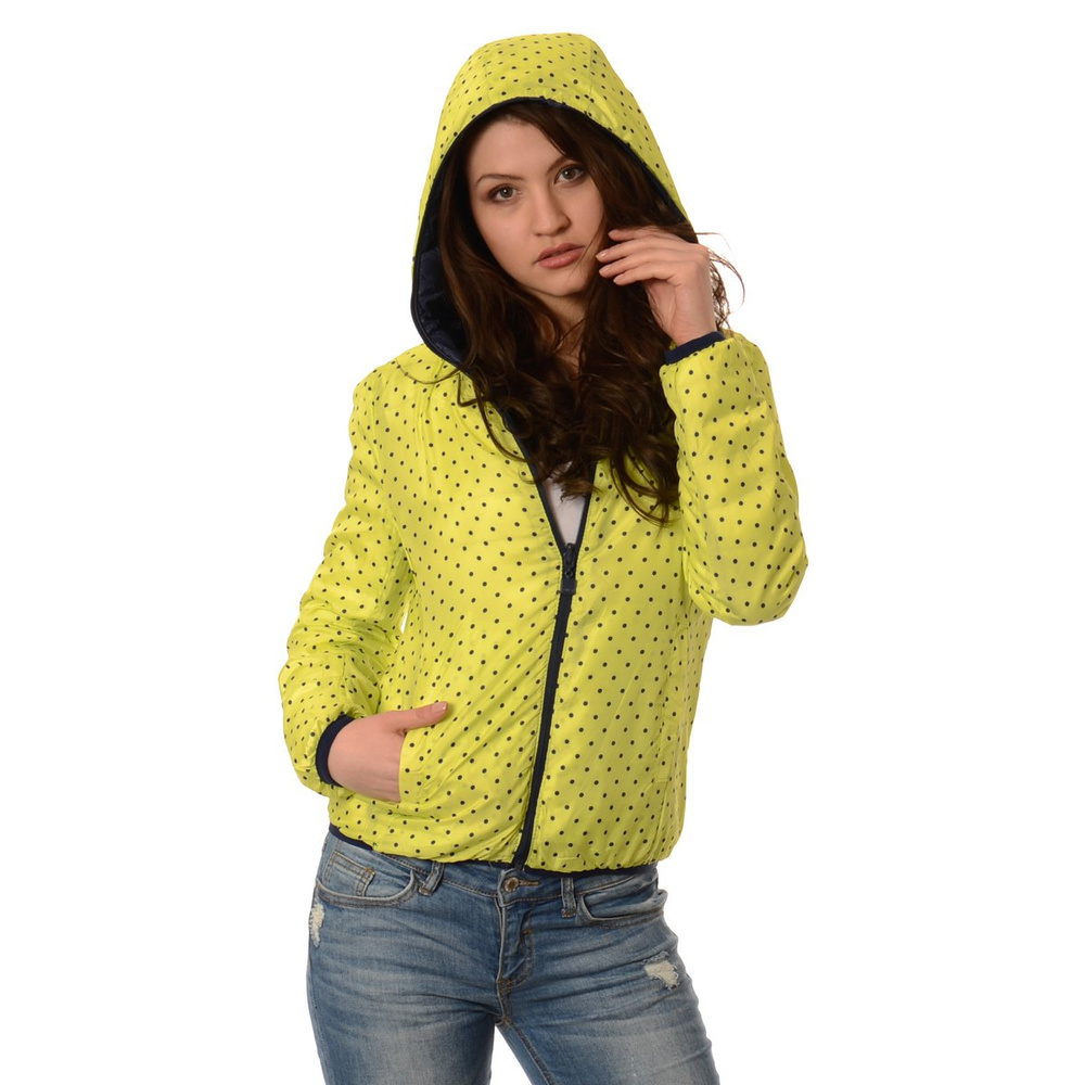 Damska Dwustronna Wiosenna - Jesienna Kurtka Ortalionowa Nadia Granatowo Limonkowa