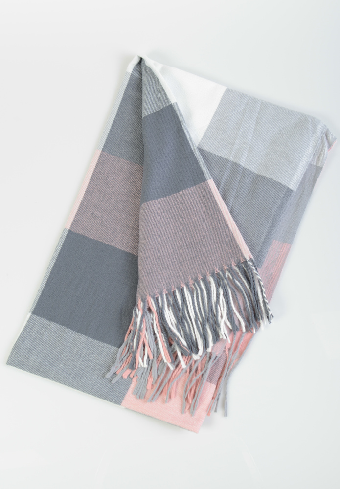 Szal Damski Różowo-Szary W Kratę