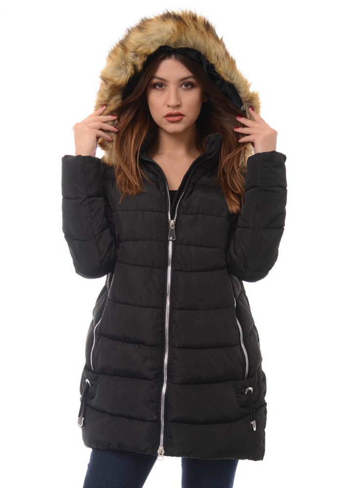 Damska Długa Zimowa Kurtka Ortalionowa Sara Czarna