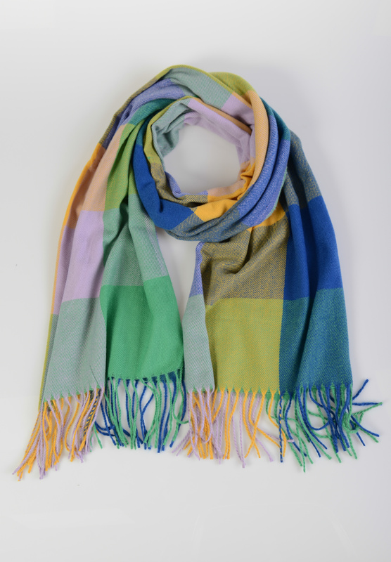 Szal Damski Zielony W Kratę