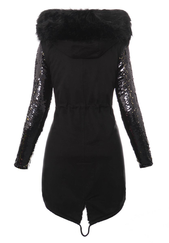 Piękna Damska Kurtka Parka Czarna z Czanym Futerkiem