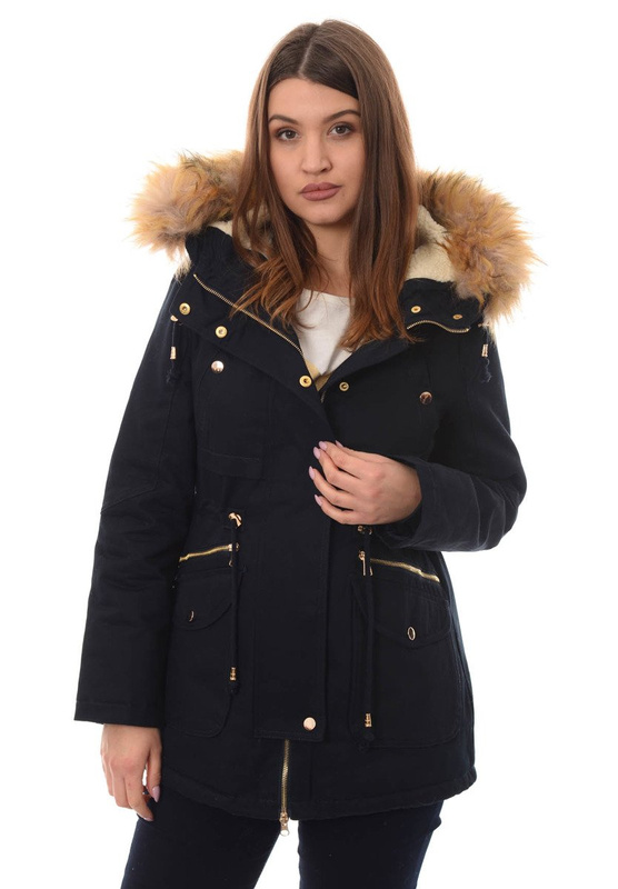 Piękna Damska Kurtka Parka Granatowa