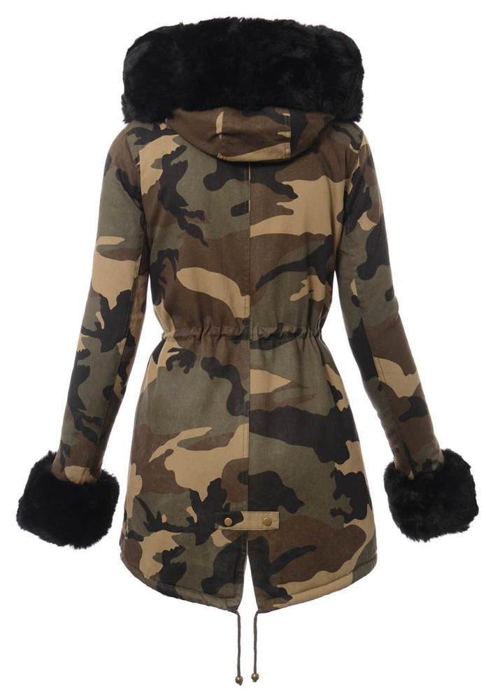 Damska Kurtka Parka Zimowa Moro z Czarnym Futerkiem