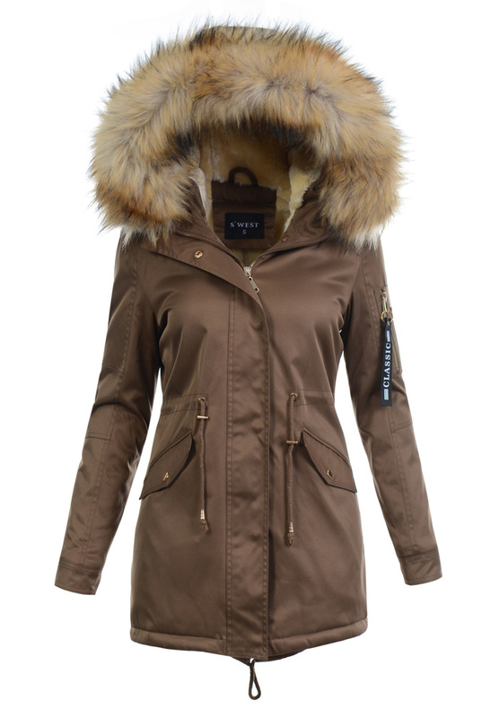 Parka Zimowa Martyna Brązowa z Beżowym Futerkiem