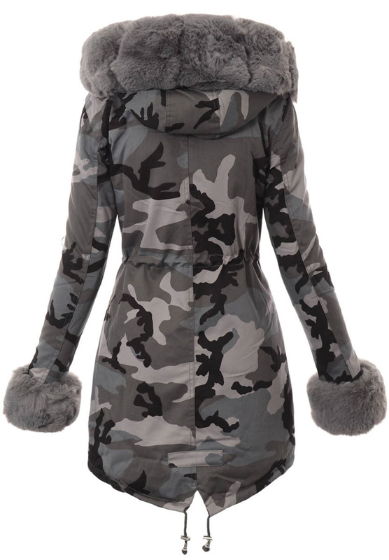 Damska Parka Kurtka Moro Szara Z Szarym Futerkiem