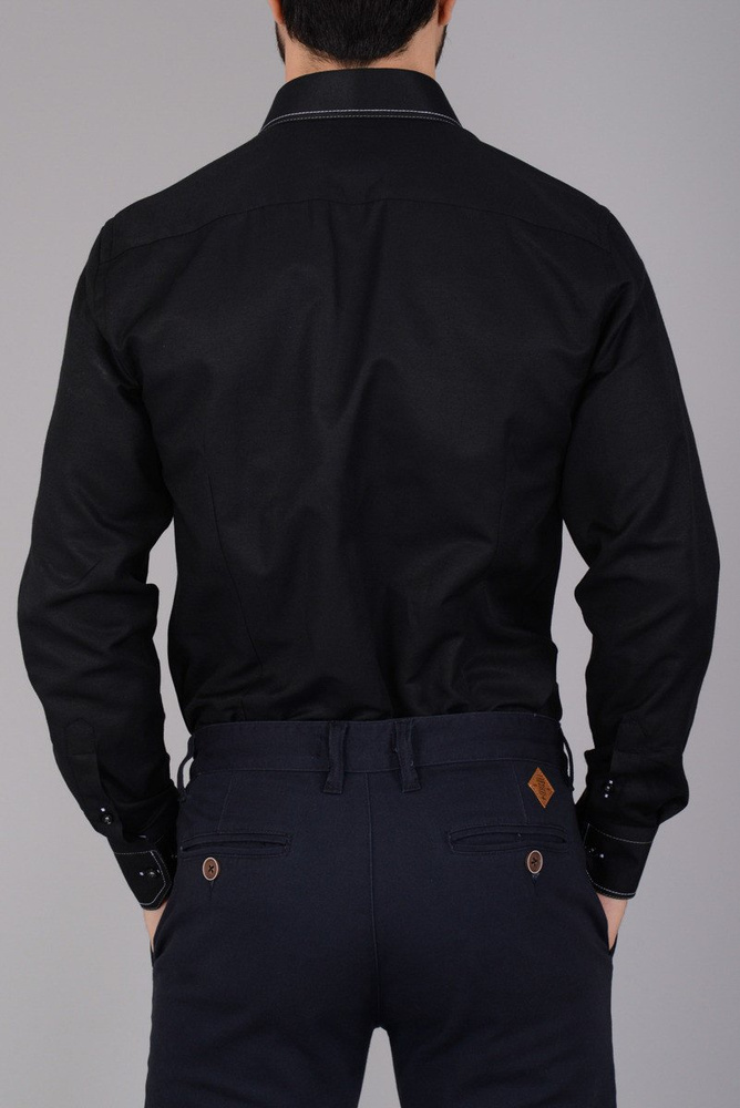 Elegancka Męska Koszula Przeszycia Czarna