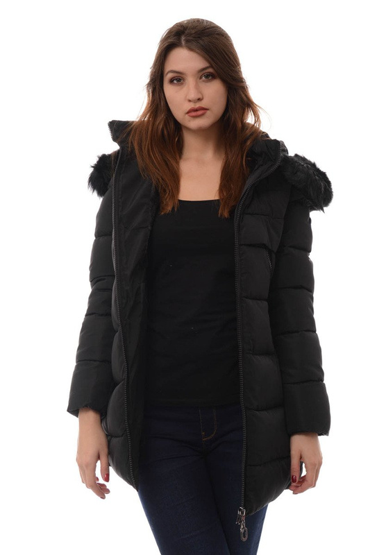 Damska Długa Zimowa Kurtka Ortalionowa Elena Czarna